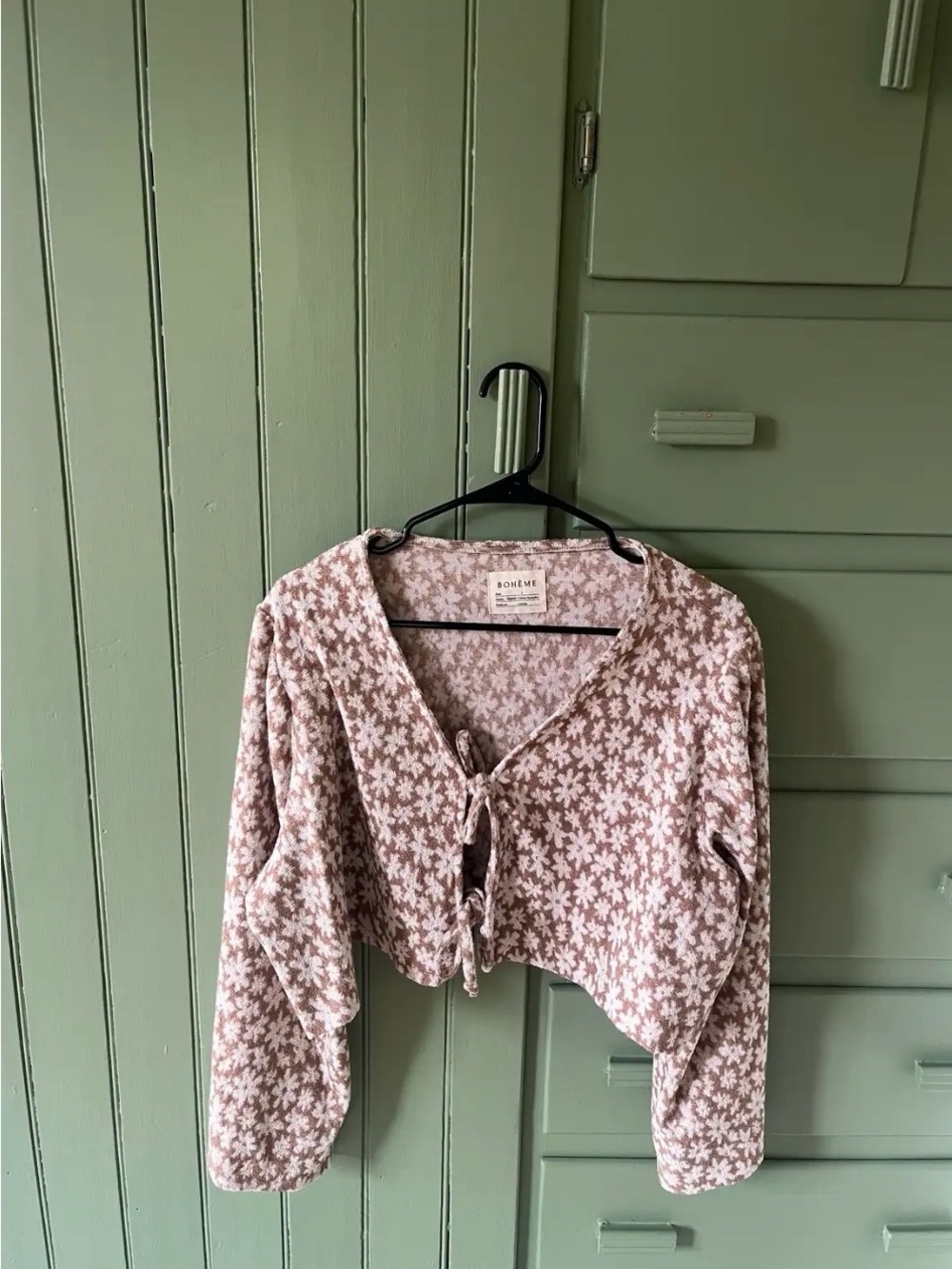bohme Dusty Pink Floral Tie-Front Cropped Cardigan Jacket
